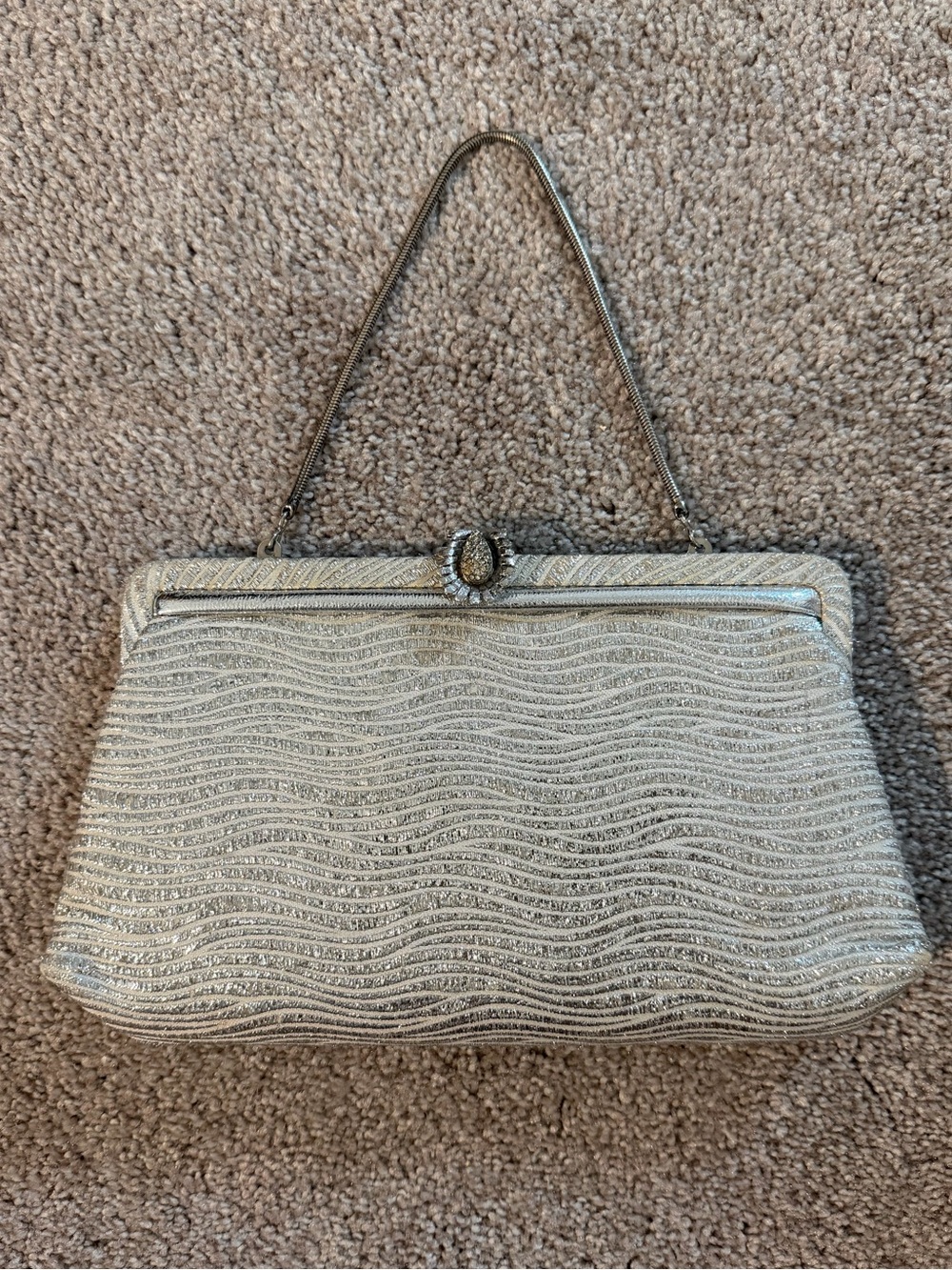 60s metallic silver clutch- VINTAGE - Made in USA - After Five evening bag
